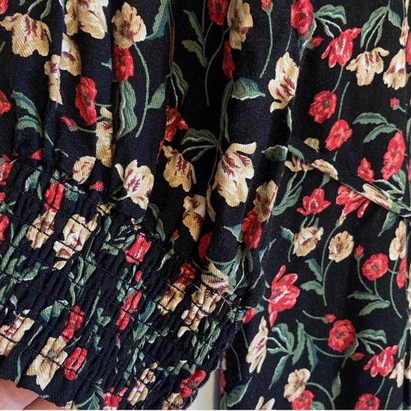 NWT Draper James Dress Women's Small Black Floral Long Sleeve Belted Sheath Boho - Picture 3 of 7